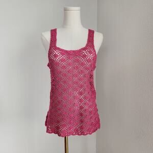 Vintage Handmade Hot Pink Crochet Knit Tank Top S